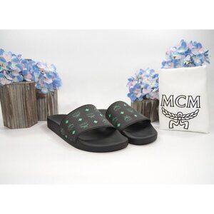 MCM Black Summer Green Rubber Pool Slides Shoes Mens 42 9 NIB
